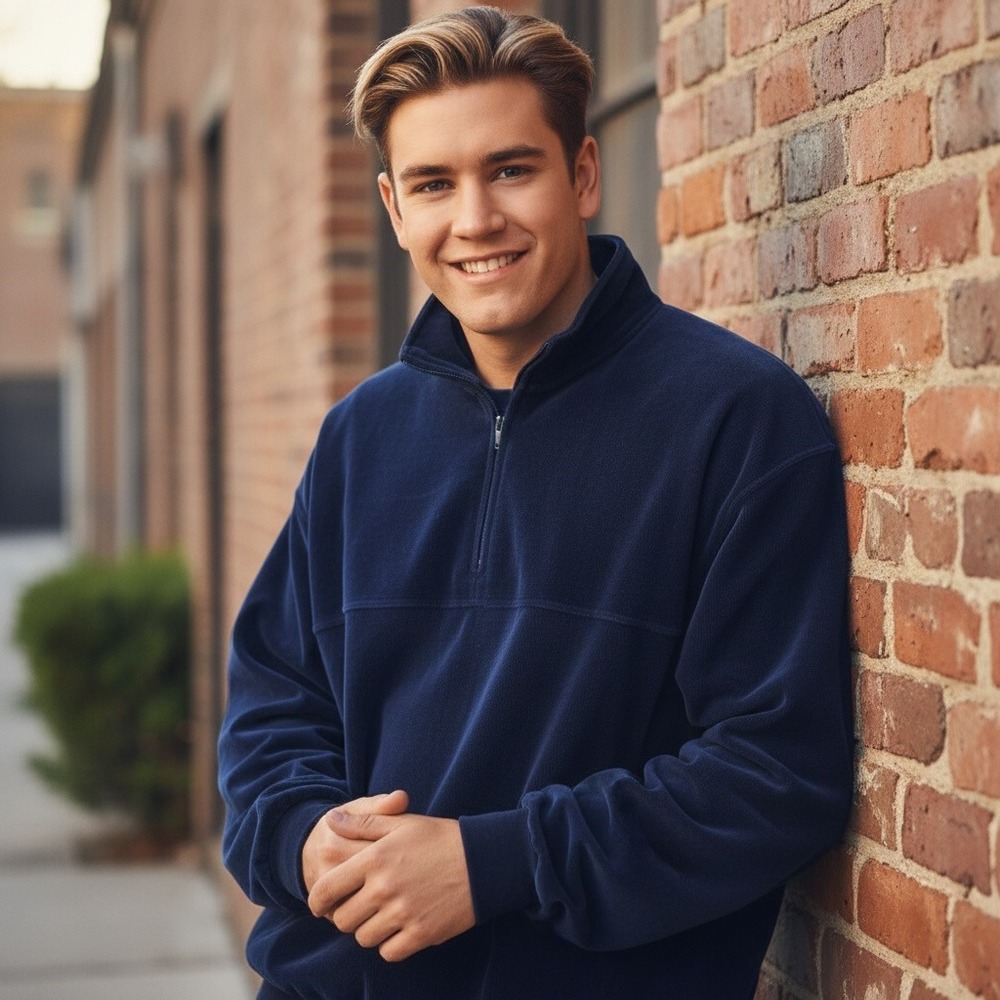 Knightsbridge For Men Navy Blue Velour Quarter Zip Pullover Sweater 3X Big New